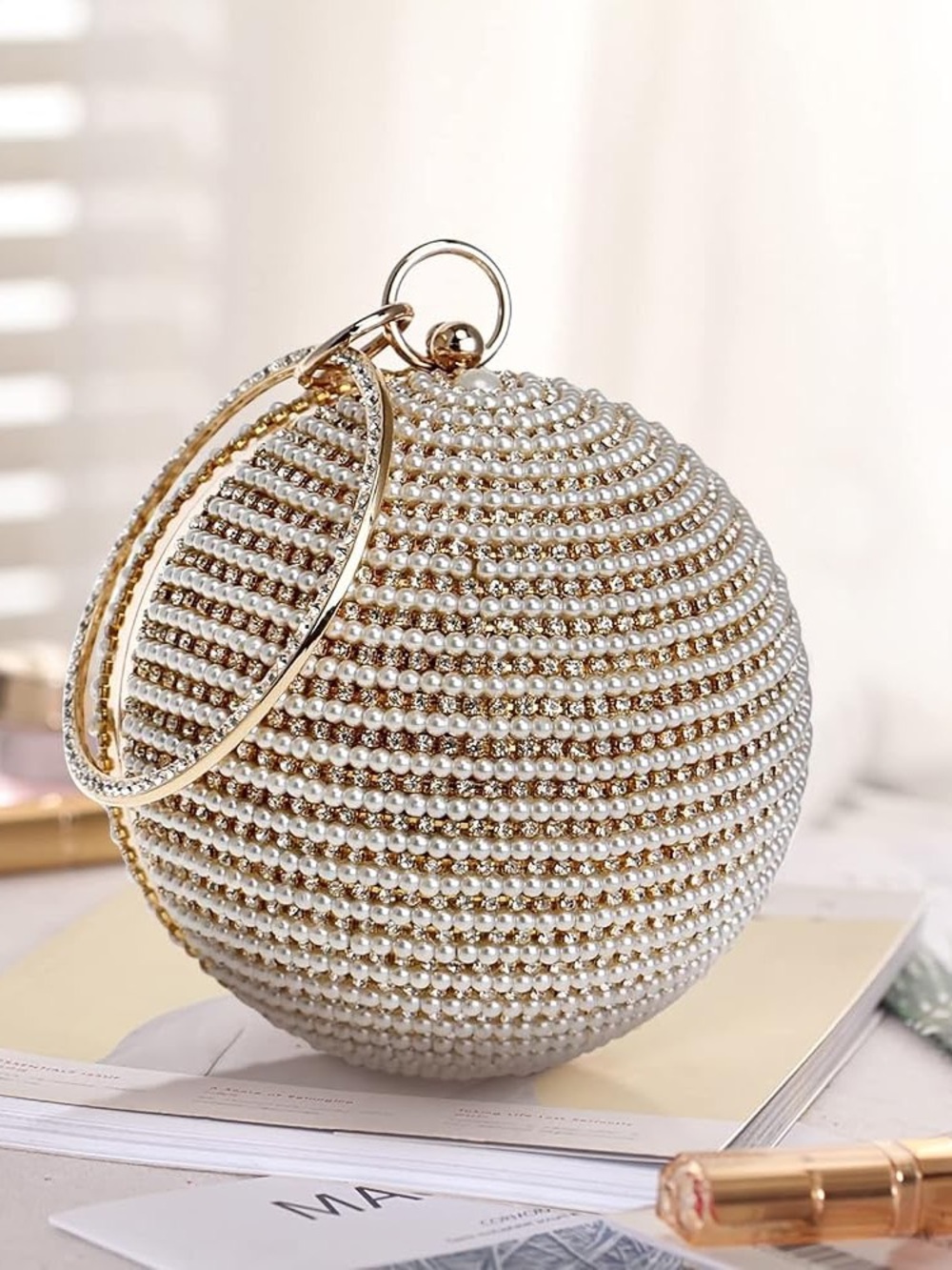 NWT Pearl Clutch Purse Sparkling Bling Swarovski Crystal Rhinestone Bag +Gift - Picture 2 of 6